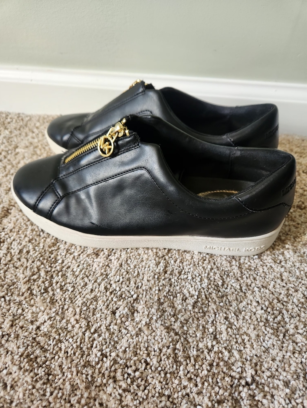 Michael Kors Keaton Black Leather Front-Zip Sneakers - Picture 2 of 5